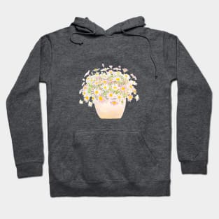 white and pink daisies in pot watercolor Hoodie